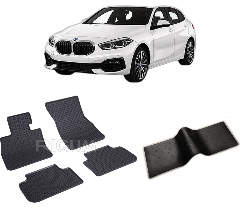Set covorase auto BMW SERIA 1 F40 din 09.2019-PREZENT, cu covoras tunel median, CAROSERIE HATCHBACK, Presuri cauciuc 100%, compatibil cu autoturismul BMW SERIA 1 F40, Rigum