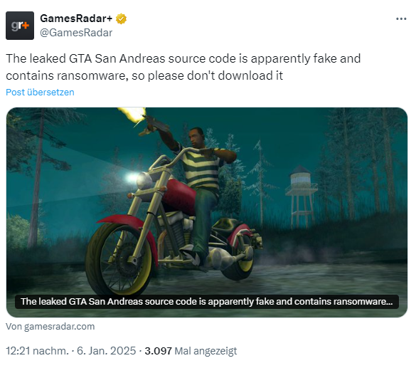 GTA San Andreas source code leak comes with malware