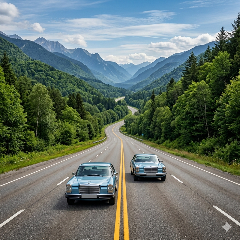 Driving school car on highway