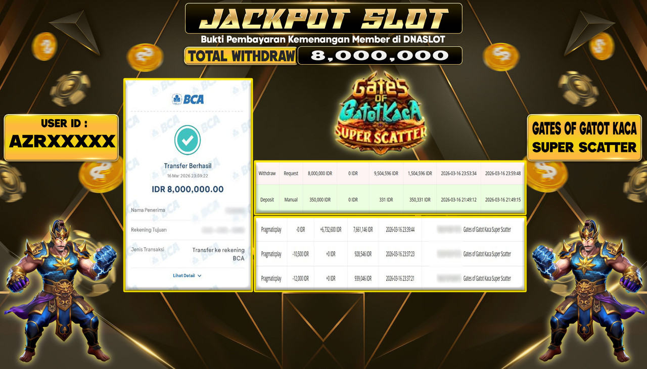 JACKPOT SLOT GATES OF GATOT KACA SUPER SCATTER 16 MARET 2026
