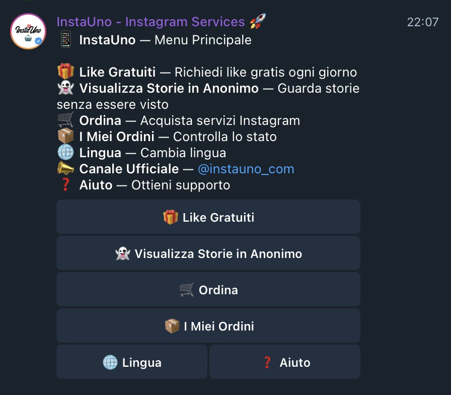 Menu principale bot Telegram per visualizzare storie anonime
