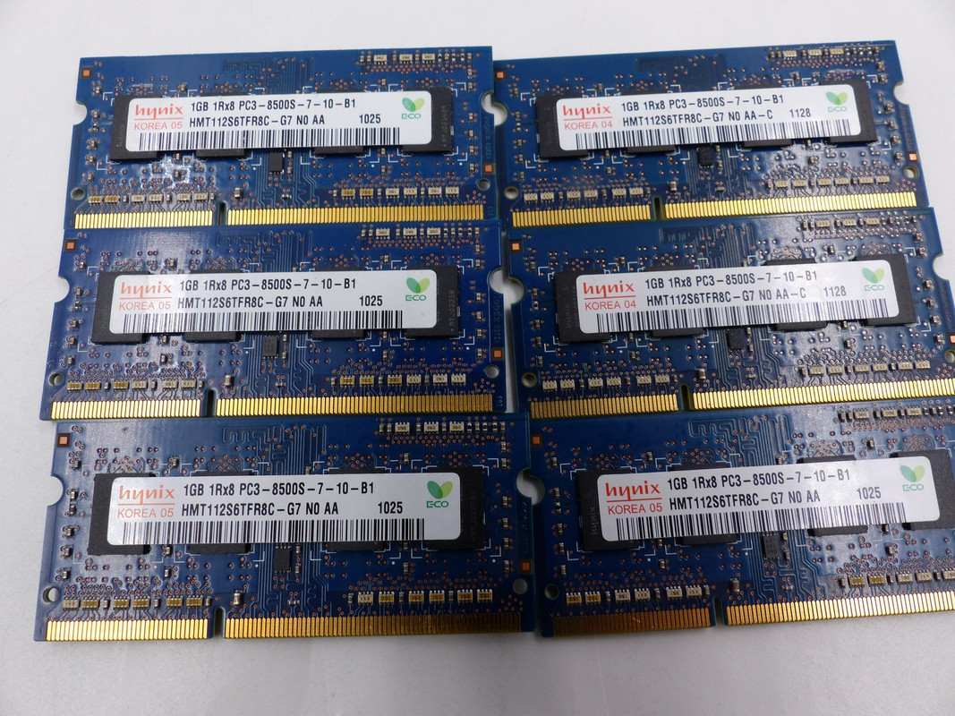 6* HYNIX 1GB (6GB) 1RX8 PC3-8500S-7-10-B1 MEMORY SETS HMT112S6RFT8C-G7 N0 AA 025