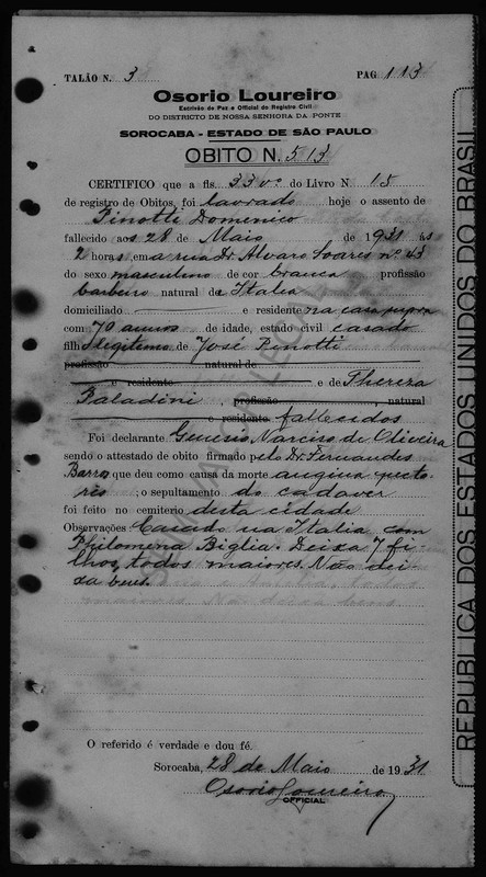 Óbito Pinotti Domenico