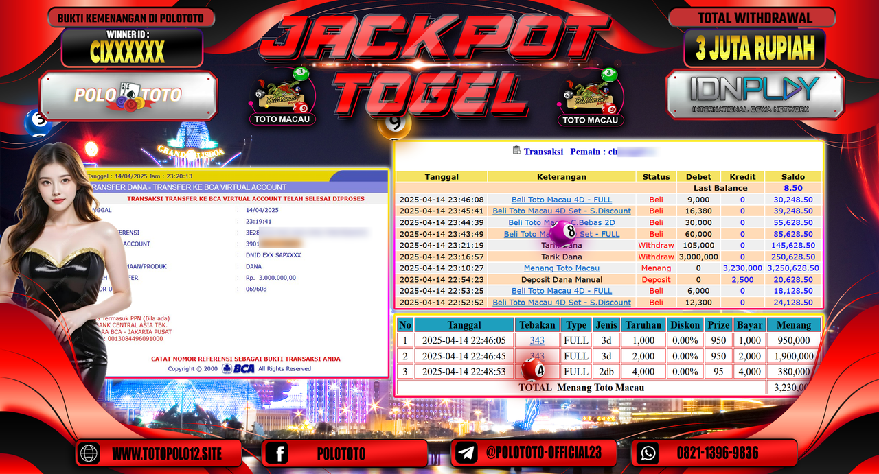 POLOTOTO JACKPOT TOGEL TOTO MACAU Rp.3.000.000,-