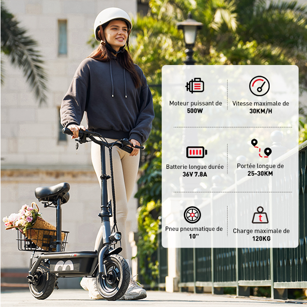 Trottinette Électrique Kukirin G2 Pro Vmp 500 W, Autonomie De 65 Km, 25 Km/h, Siège Pliable Et Amovible, à Prix