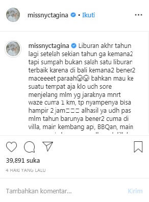 Nycta Gina membagikan cerita tahun barunya