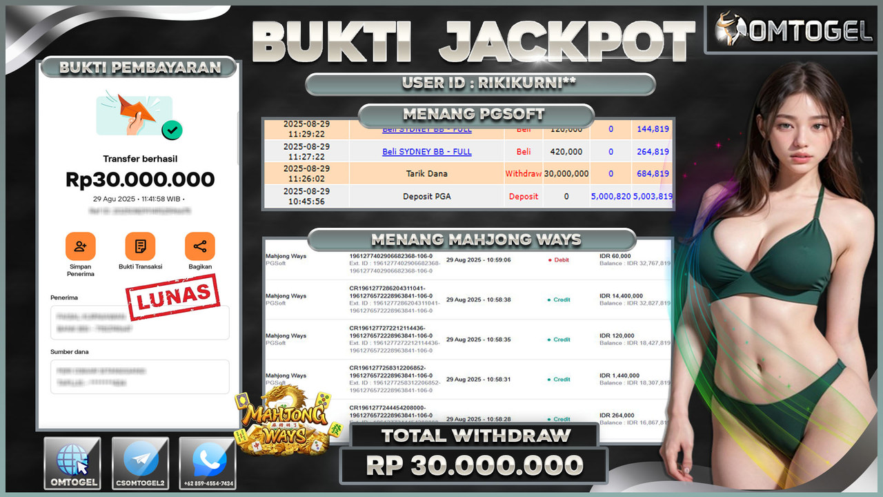 OMTOGEL JACKPOT PGSOFT MAHJONG WAYS 30 JUTA DI BAYAR LUNAS ,-