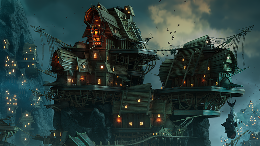 In-game screenshot of a tropical island