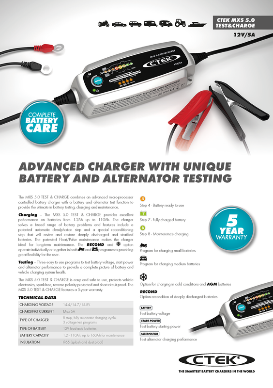 CTEK MXS 5.0 Test & Charge Smart Battery Charger CTEK MXS 5.0 Test & Charge Smart Battery Charger