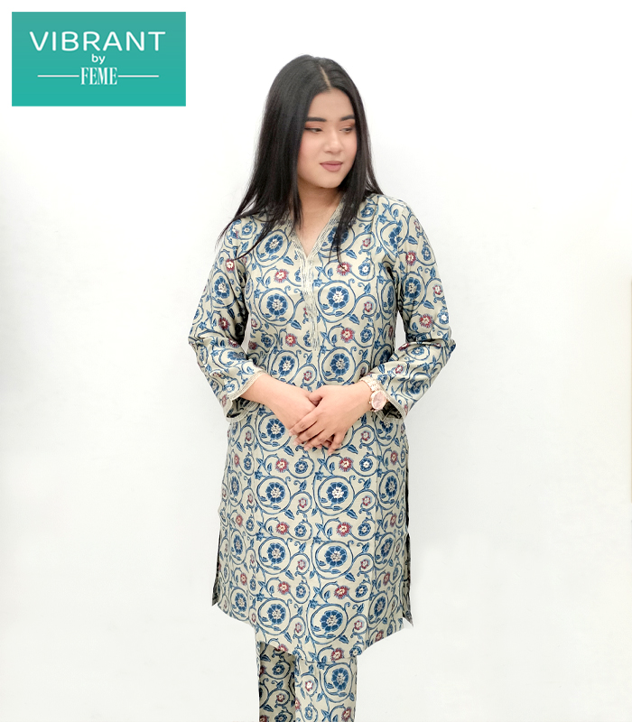 Band Collar Exclusive Feme Kurti :  7/2 Silver B.Print