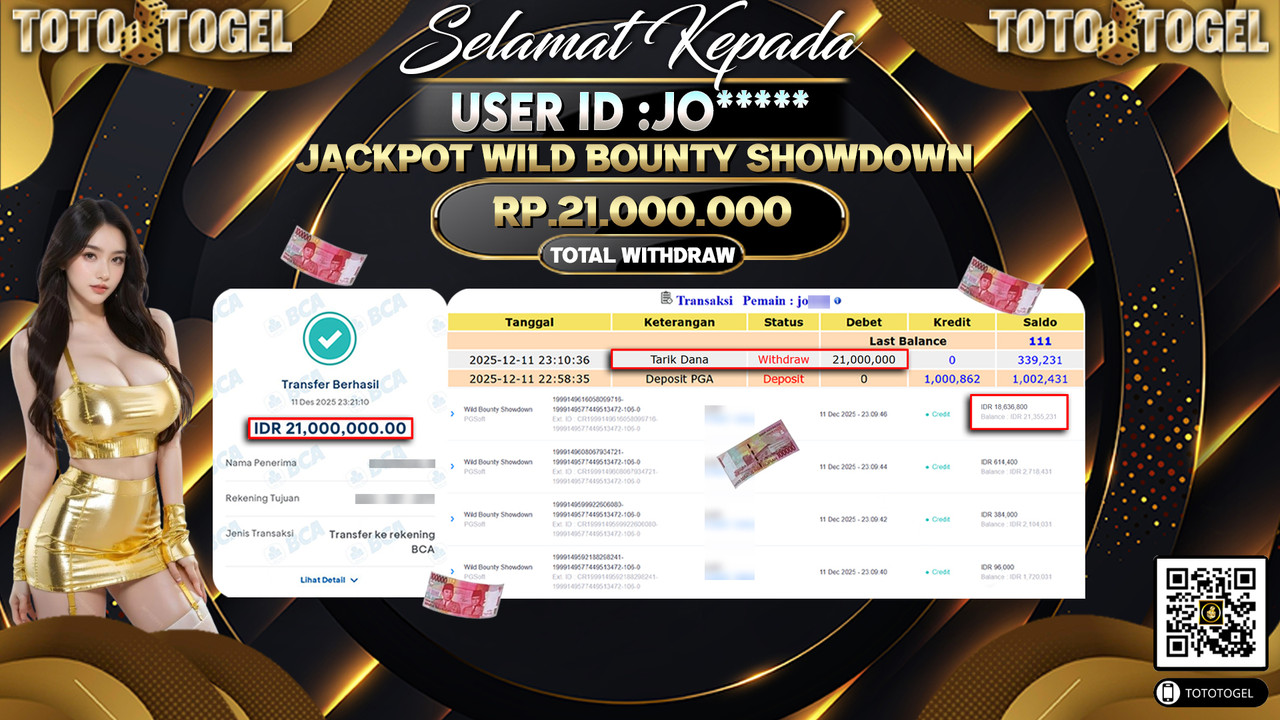 Bukti Pembayaran Jackpot Permainan Slot Wild Bounty Showdown ID:JO***** LUNAS