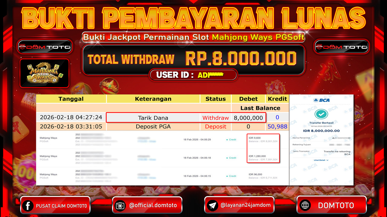 JACKPOT SLOT Mahjong Ways PGSoft 18 FEBRUARI 2026