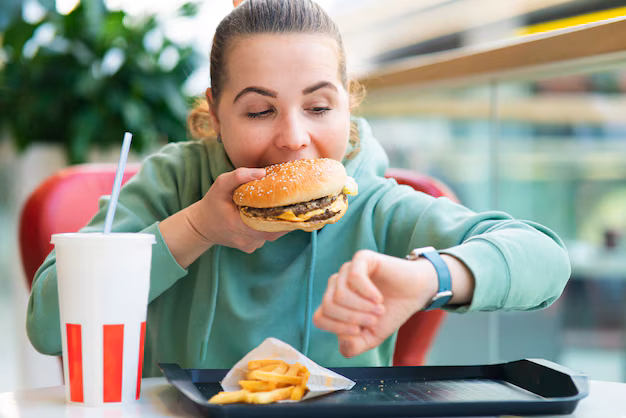 nerveus-gestrest-hongerig-meisje-vrouw-die-haast-heeft-haastig-bijt-grote-hamburger-friet-en-frisdra.avif