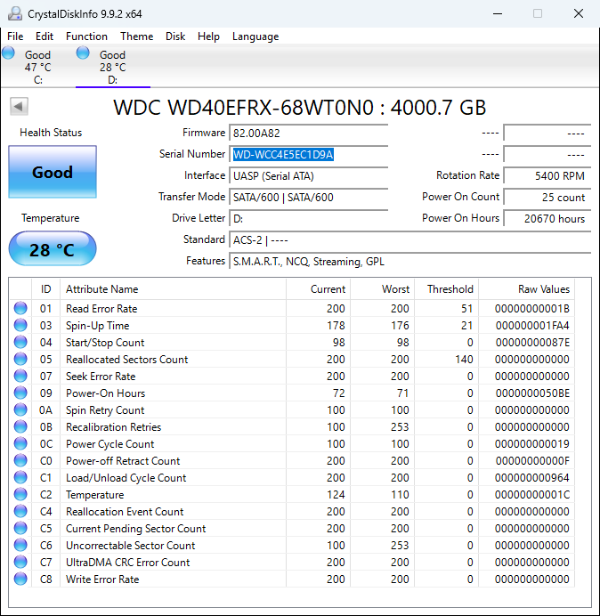 Crystal Disk Info WD WCC4E5EC1D9A