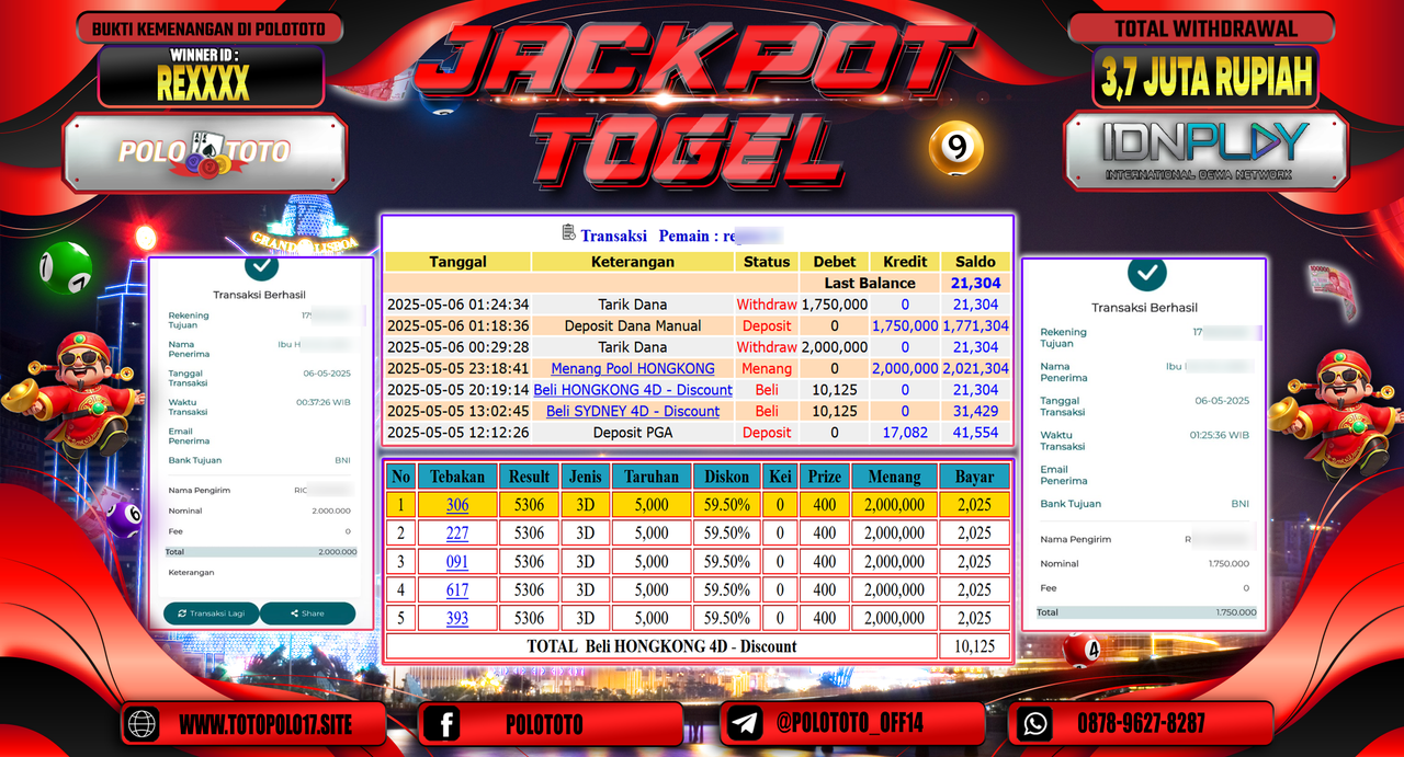 POLOTOTO JACKPOT TOGEL HONGKONG LOTTO Rp.3.750.000,-