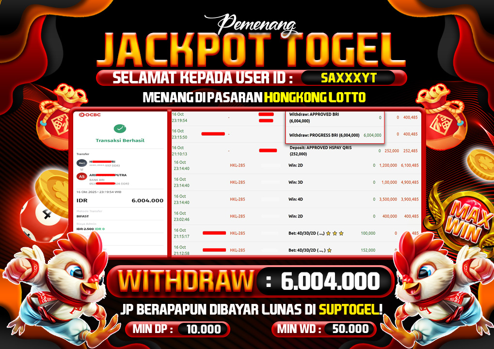  BUKTI KEMENANGAN 17 OCTOBER 2025 MENANG DI PERMAINAN TOGEL PASARAN HONGKONG LOTTO 6 JT
