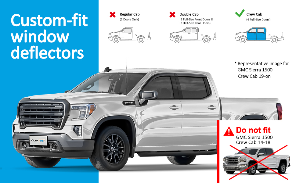 thumbnail image 2 of HHENGYISOUL In-Channel Window Visors For GMC Sierra 2019-2025 Crew Cab – Smoked Set Of 4 2 of 5