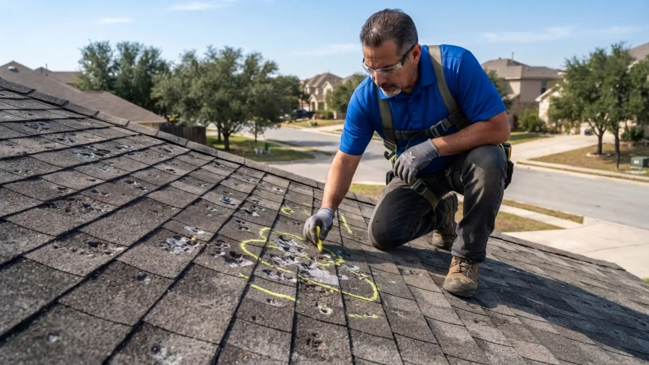 Hail damage on asphalt shingles San Antonio Bexar County inspection