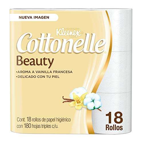 Amazon: Kleenex Cottonelle Beauty, Papel Higiénico, color Blanco, 18 Rollos x 180 Hojas Triples | Planea y Ahorra, envío gratis con Prime 
