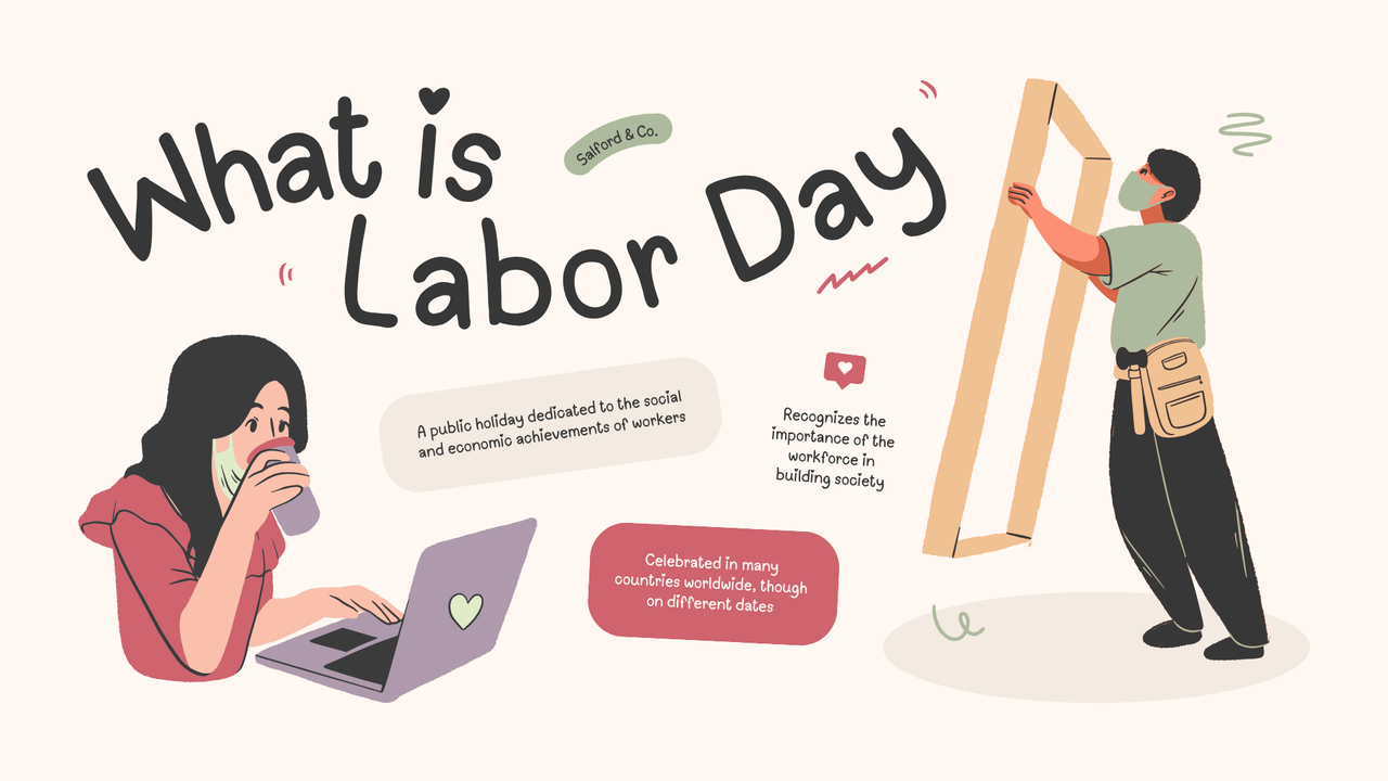 Tan Green and Black Illustrative Labor Day Presentation