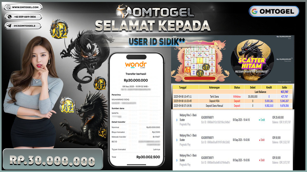 OMTOGEL JACKPOT PRAGMATIC PLAY MAHJONG WINS 3 - BLACK SCATTER 30 JUTA DI BAYAR LUNAS ,-