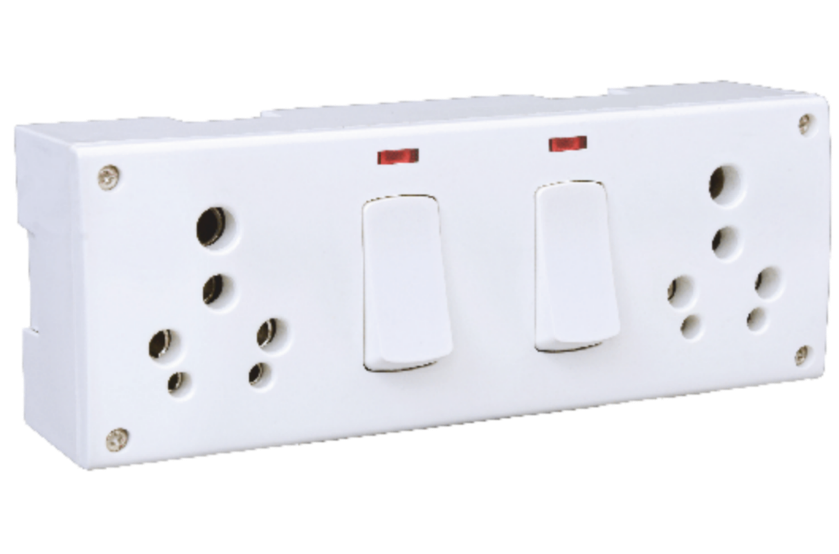 8 in 1, 6/16amp Double Switch Socket with Indicator 