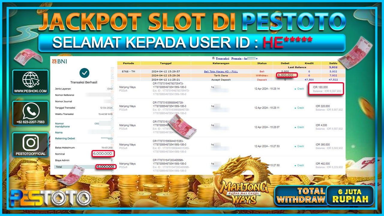 HANYA DI PESTOTO JP PASTI DI BAYAR LUNAS DAN CEPAT!!!!!! JP SLOT { MAHJONG WAYS } Rp.6.000.000 !!!!!