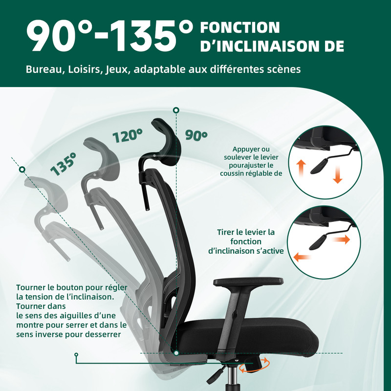 Fauteuil de bureau Lexzurn Fauteuil de Bureau Ergonomique, Chaise