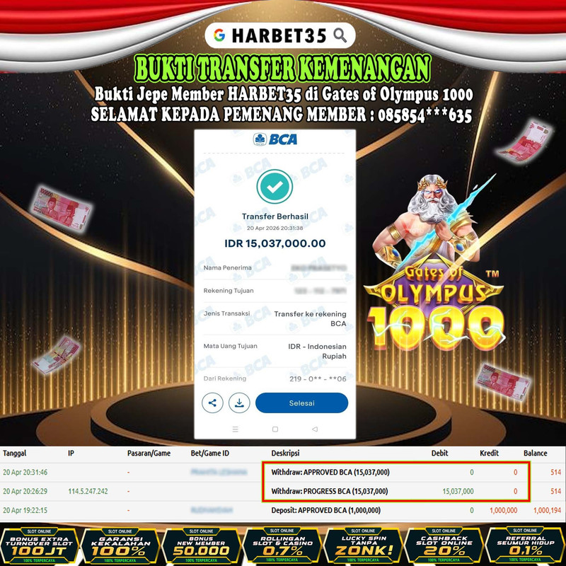 HARBET35 JEPE! Gates of Olympus 1000 Rp 15.037.000,- LUNAS!