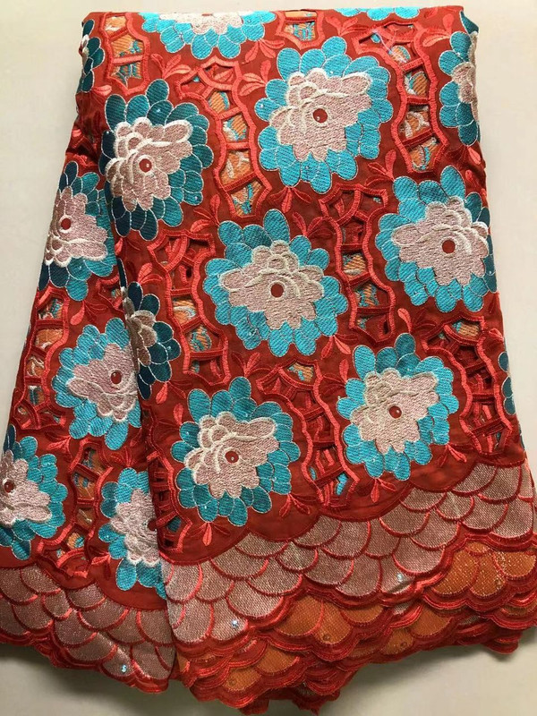 Handcut Voile Lace – Rust & Teal — Jadayat fabrics