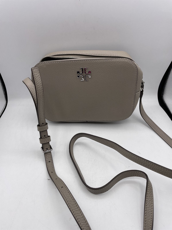 TORY BURCH #37478 Double Zip Grey Pebbled Leather Crossbody