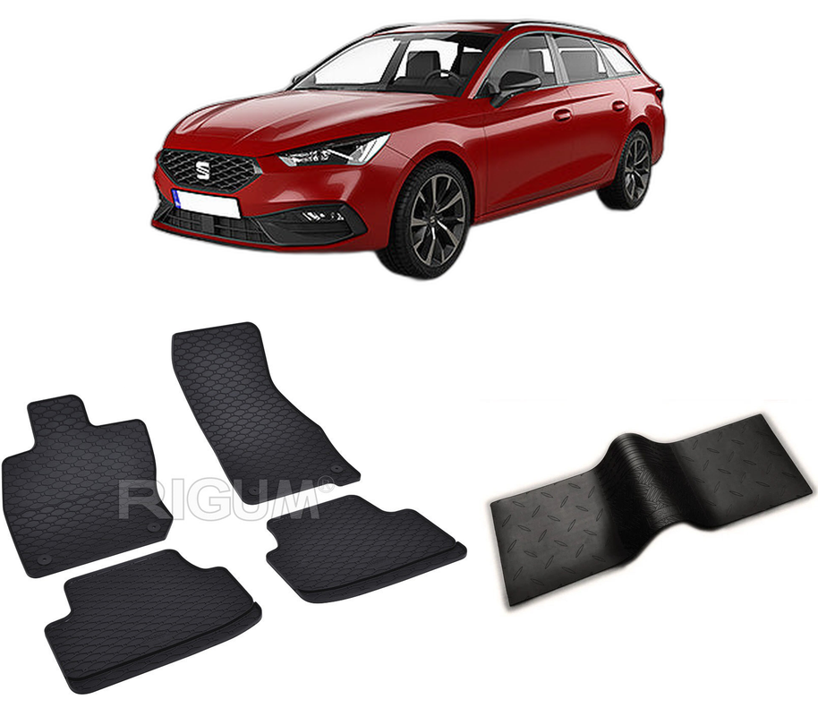 Set covorase auto SEAT LEON IV MHEV din 2020-PREZENT, cu covoras tunel median, CAROSERIE COMBI, Presuri cauciuc 100%, compatibil cu autoturismul SEAT LEON IV MHEV, Rigum