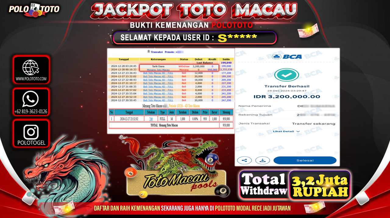 POLOTOTO JACKPOT TOGEL TOTO MACAU Rp.3,200.000,-