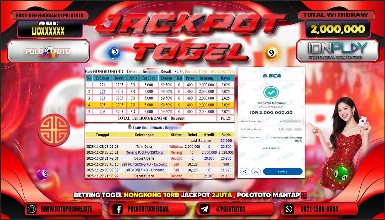 POLOTOTO JACKPOT TOGEL MENANG HONGKONG LOTTO Rp.2.000.000,- LUNAS