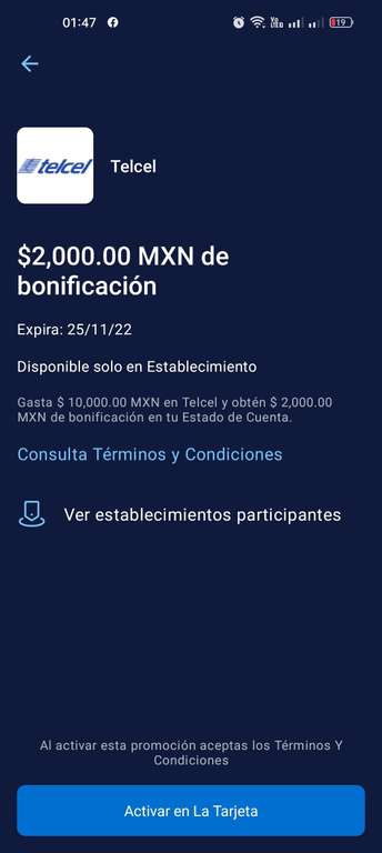 American express, $2000 de bonificación al gastar $10000 en Telcel 
