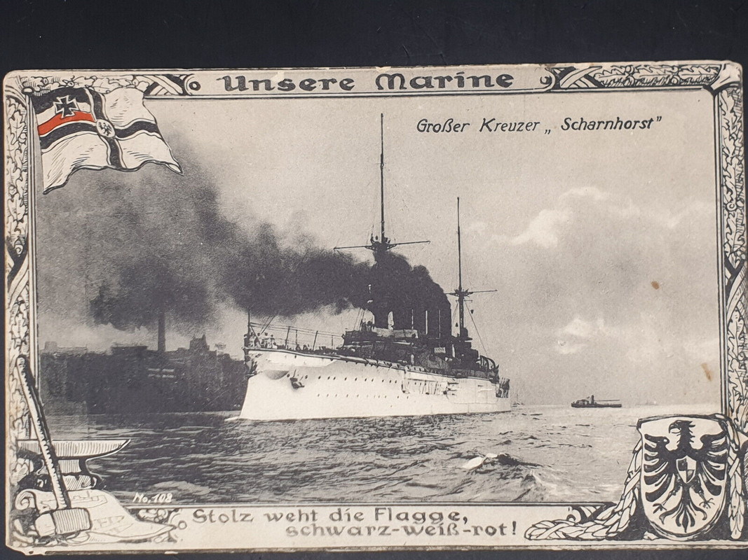 Ak Ansichtskarte Feldpost Unsere Marine Kreuzer Scharnhorst Stolz Schwarz Weiß R