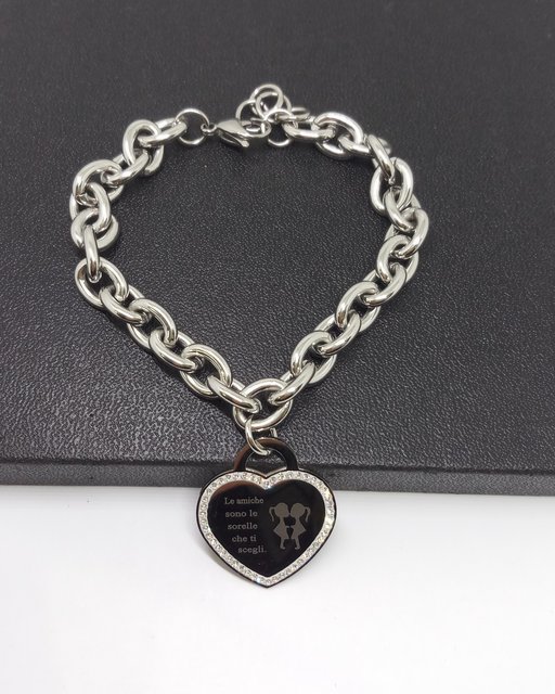 BRACCIALE TENNIS DONNA IN ACCIAIO CON CRISTALLI BIANCHI E CUORE