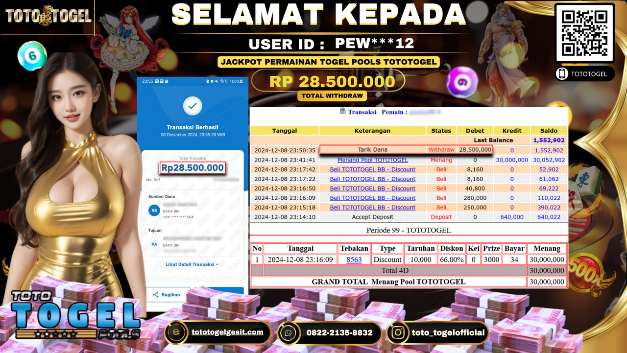 Bukti Pembayaran Jackpot Permainan Togel Pools TotoTogel ID: PEW***12 LUNAS