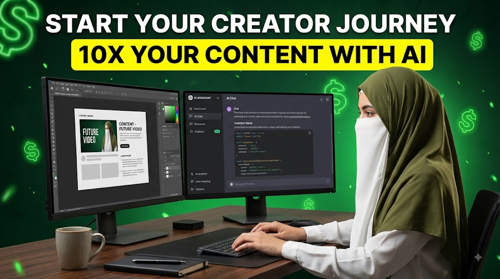 AI-generated example result for the youtube-thumbnail prompt: Content Creator & Marketing YouTube Thumbnail AI Prompt #14 – Single-Scene Composition