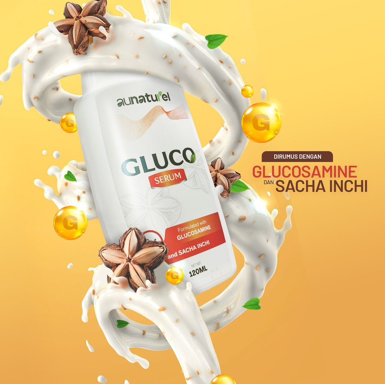 Botol Gluco Serum berlabel Glucosamine dan Sacha Inchi, 120ml