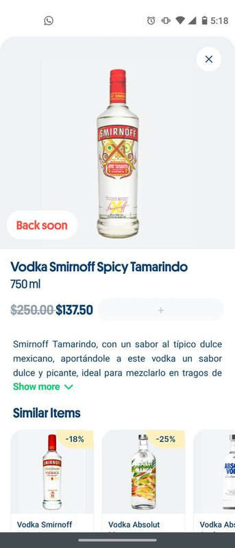 JOKR: VODKA SMIRNOFF TAMARINDO 750 ML 