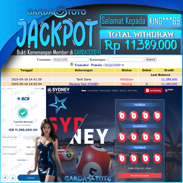 JACKPOT TOGEL DI PASARAN SYDNEY LOTTO Rp 11.389.000,- DIBAYAR LUNAS!!!