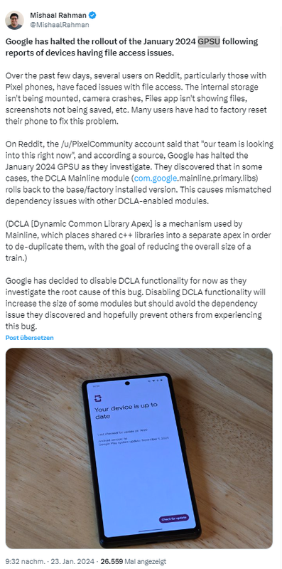 Google Pixel issues after Jan. 2024 GPSU