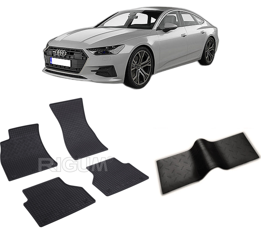 Set covorase auto AUDI A7 C8 din 02.2018-PREZENT, cu covoras tunel median, CAROSERIE SPORTBACK, Presuri cauciuc 100%, compatibil cu autoturismul AUDI A7 C8, Rigum