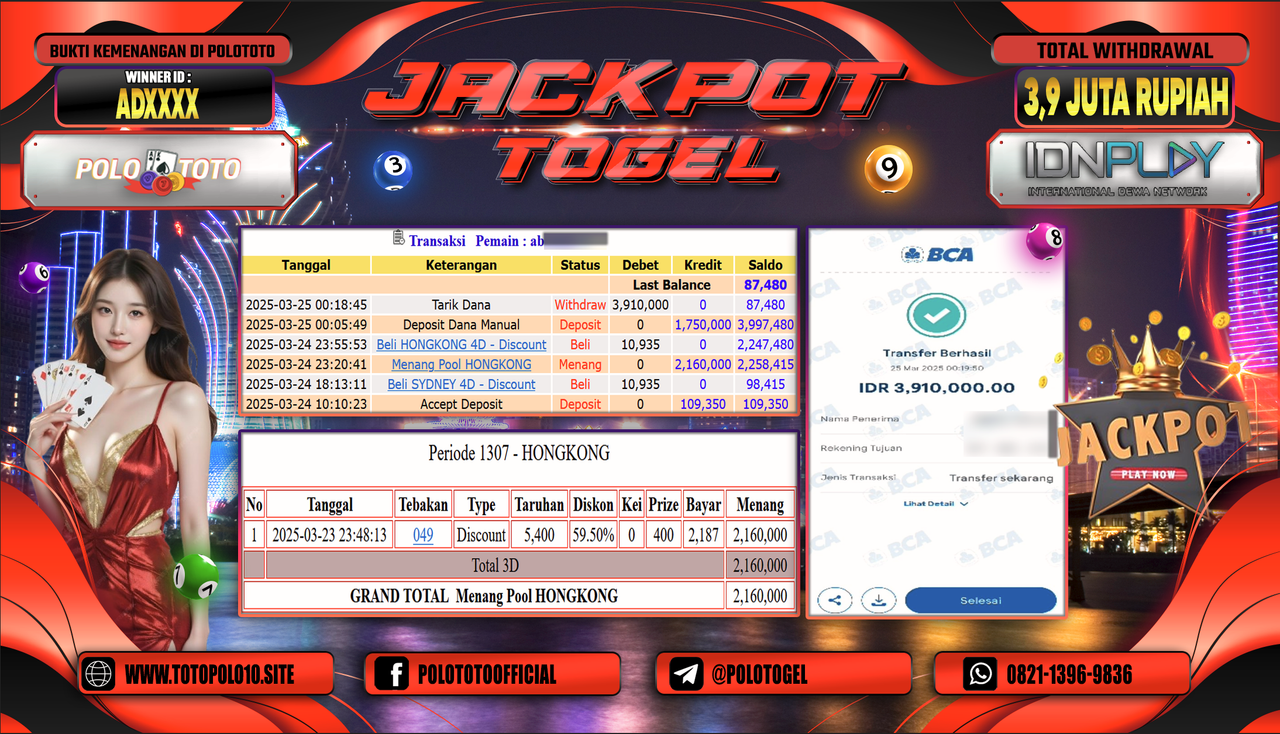 POLOTOTO JACKPOT TOGEL PASARAN HONGKONG Rp.3.910.000,-