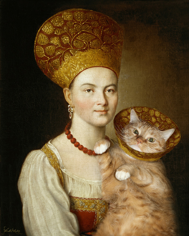Argunov-Portrait-of-an-Unknown-Woman-in-Russian-Costume-and-a-Very-Known-Cat-in-a-Vet-Collar-Fat-Cat