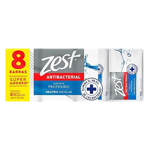 Amazon: Zest jabon en barra neutro regular 8 piezas de 150g c/u | envío gratis con Prime 
