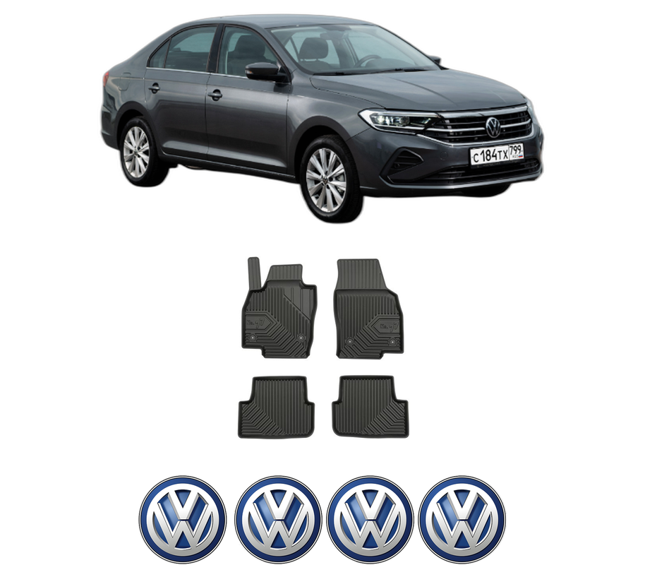 Set covorase presuri Volkswagen POLO Liftback (CK4, CK5) din 2020-2022, auto, din cauciuc thermoplastic, 4 Stickere auto cu Volkswagen