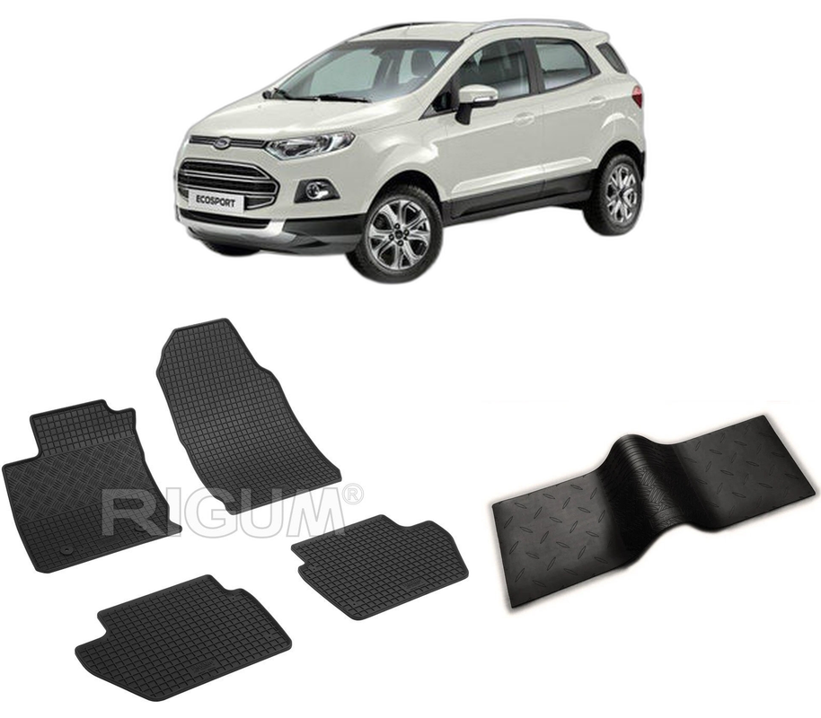 Set covorase auto FORD ECOSPORT din 02.2018-PREZENT, cu covoras tunel median, CAROSERIE SUV, Presuri cauciuc 100%, compatibil cu autoturismul FORD ECOSPORT, Rigum