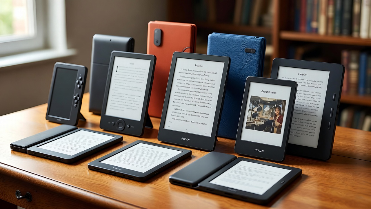 Selection of the best e-readers available in 2026 displayed on a wooden desk